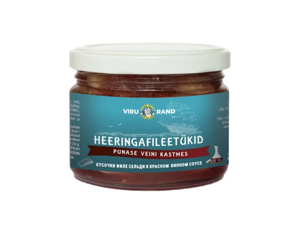 Heeringafileetükid Кусочки филе сельди в маринаде из красного вина 270g